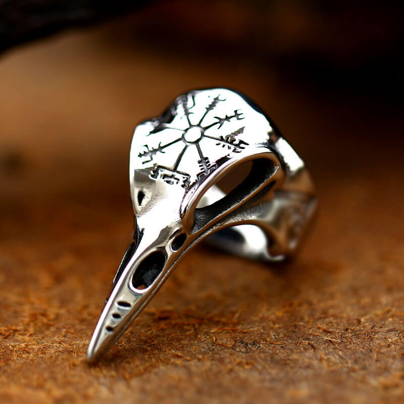 Icelandic Vegvisir Raven Ring in Stainless Steel