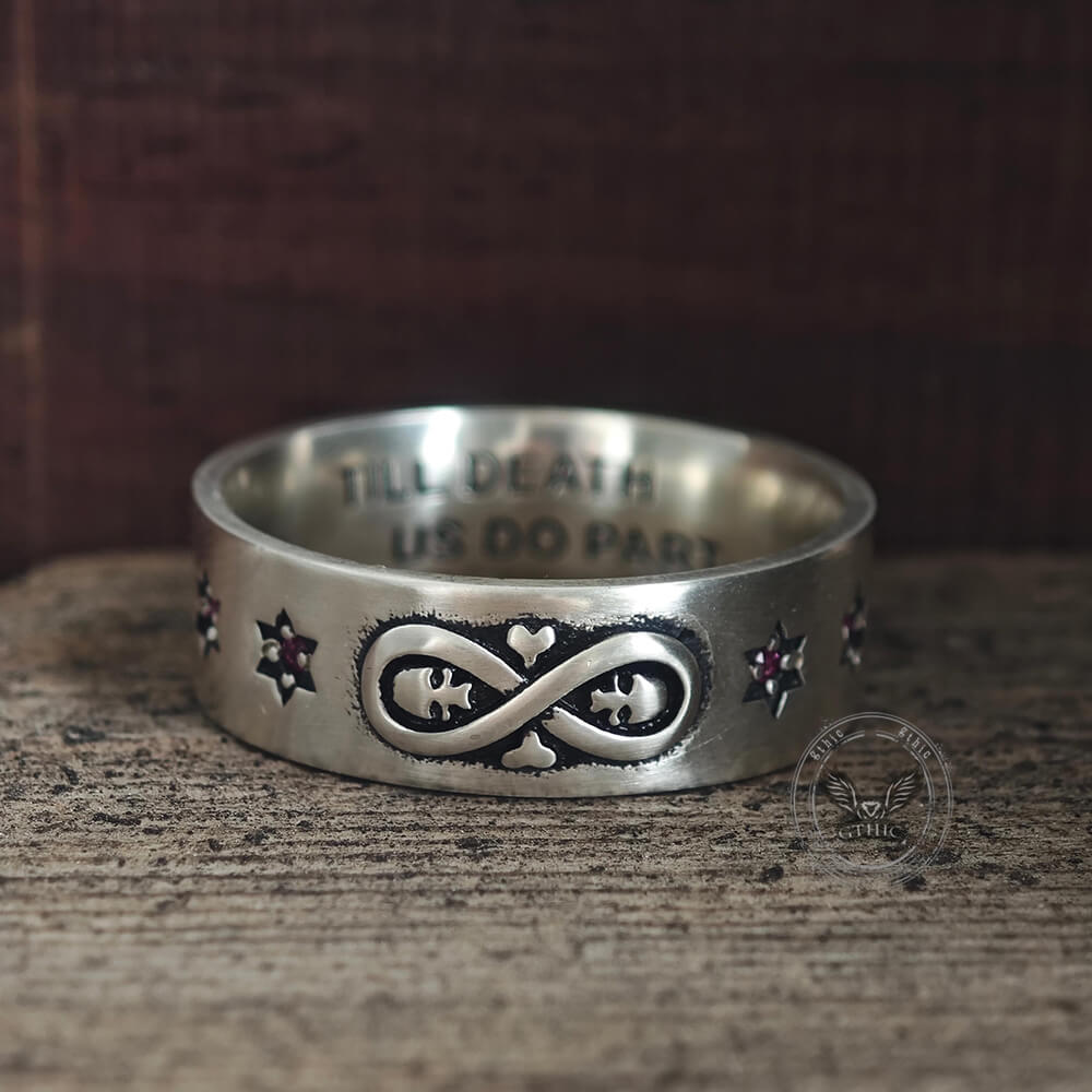 Infinity Skull Hexagram Gem Sterling Silver Band Ring