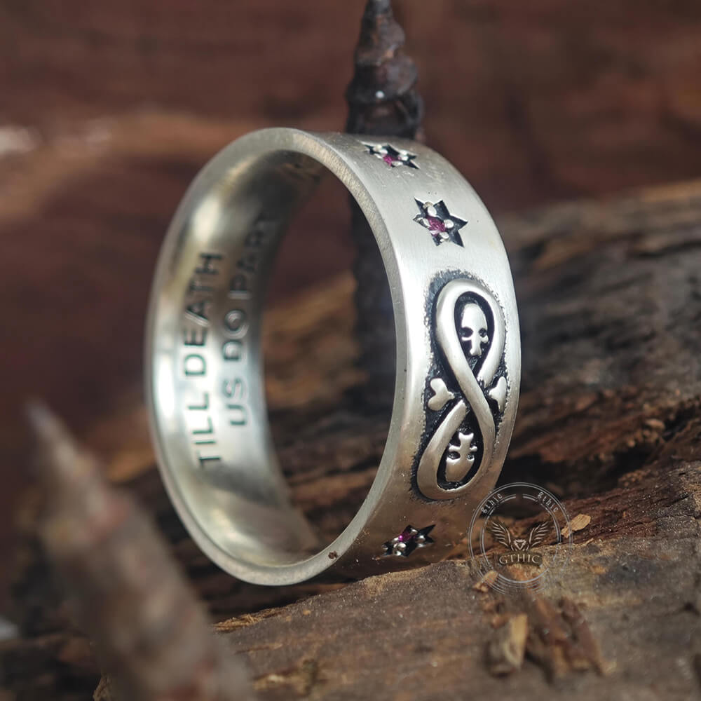 Infinity Skull Hexagram Gem Sterling Silver Band Ring