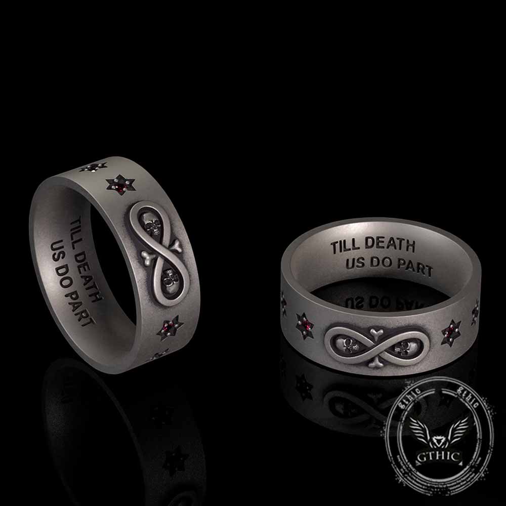 Infinity Skull Hexagram Gem Sterling Silver Band Ring