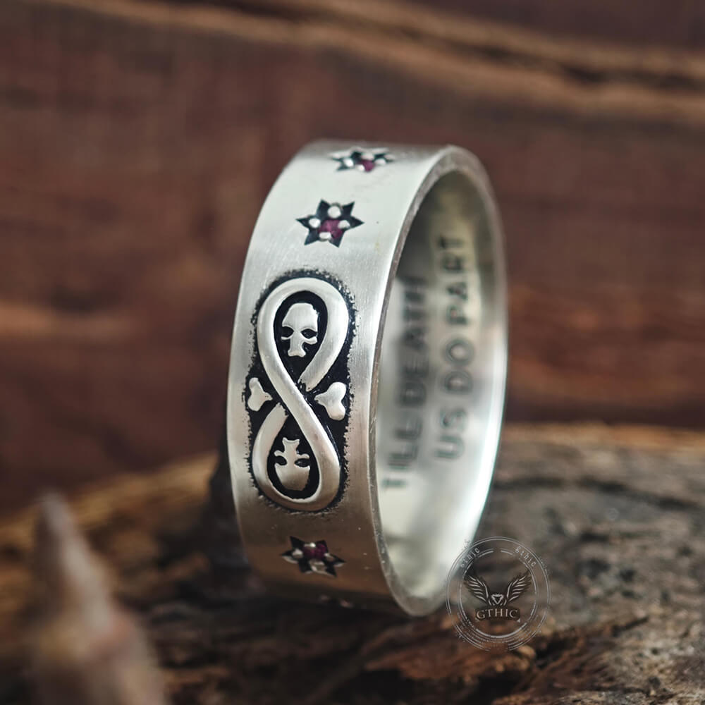 Infinity Skull Hexagram Gem Sterling Silver Band Ring