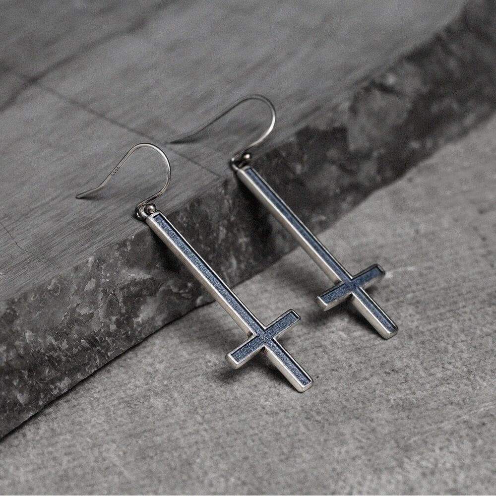 Inverted Cross Earrings in Sterling Silver