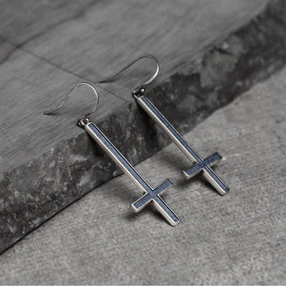 Inverted Cross Earrings in Sterling Silver