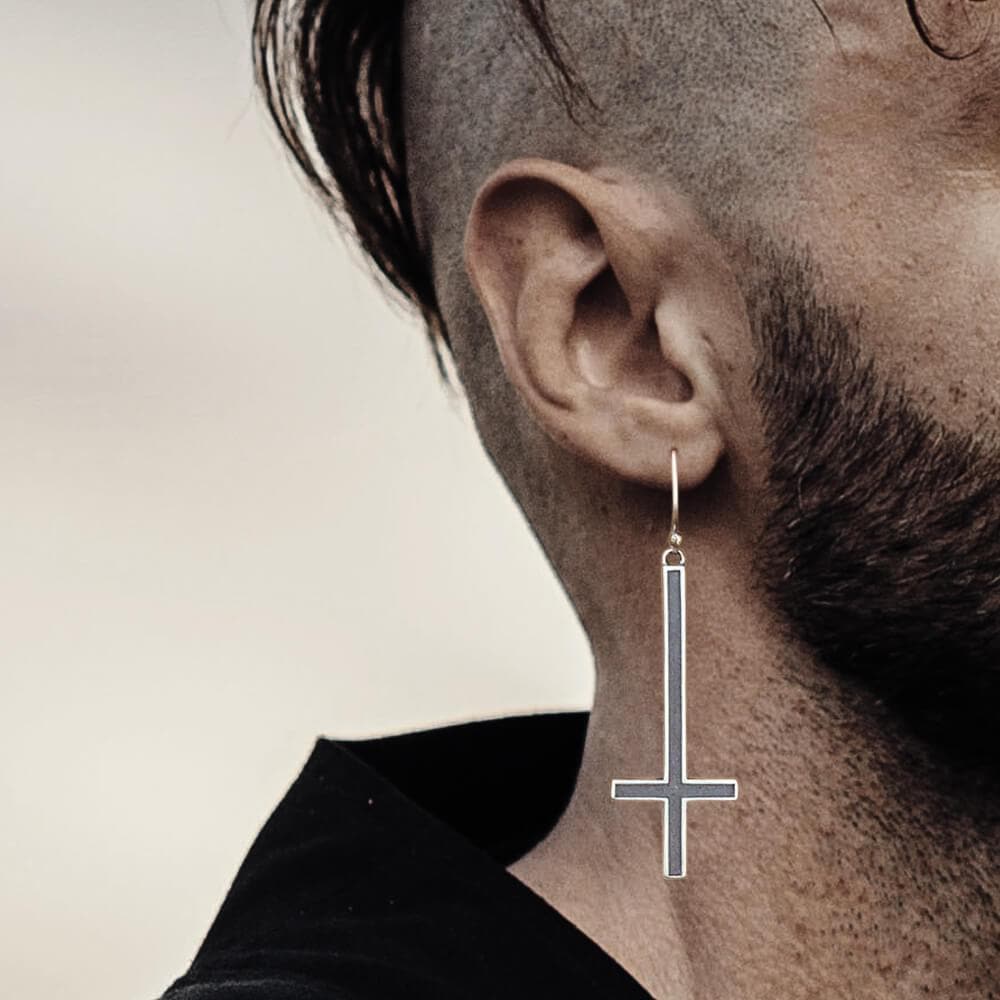 Inverted Cross Earrings in Sterling Silver