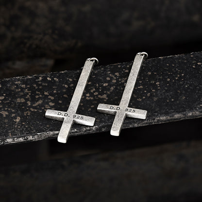 Inverted Cross Earrings in Sterling Silver