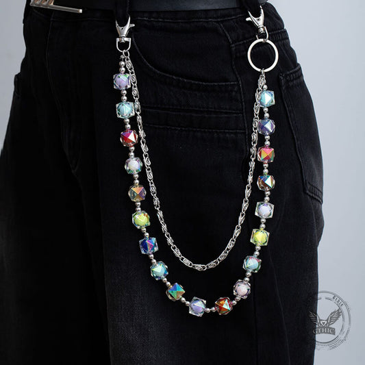 Iridescent Beaded Double-Layer Hip-Hop Alloy Pants Chain