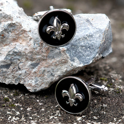 Iris Design Round Shaped Cufflinks in Brass