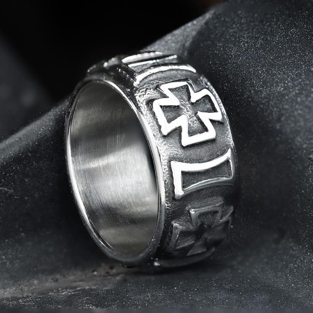 Iron Cross Ring in Stainless Steel