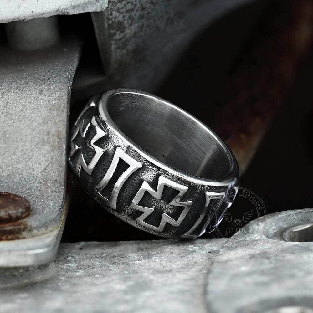 Iron Cross Ring in Stainless Steel
