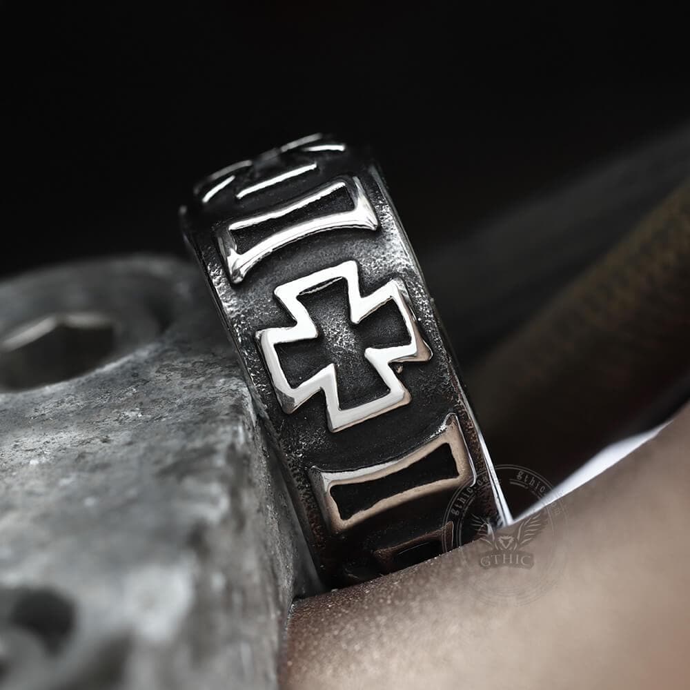 Iron Cross Ring in Stainless Steel