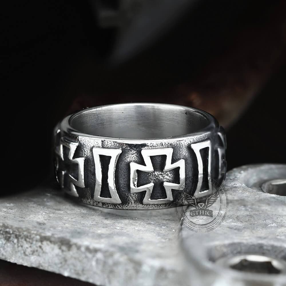 Iron Cross Ring in Stainless Steel
