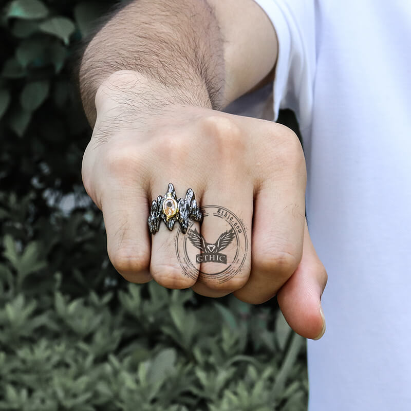 Irregular Black Bark Gothic Ring in Brass