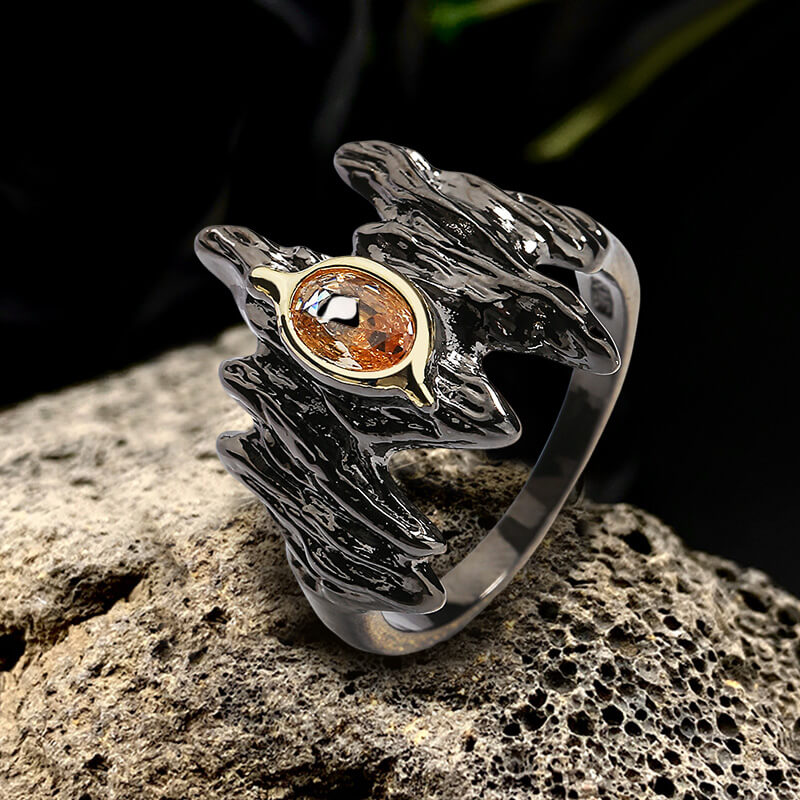 Irregular Black Bark Gothic Ring in Brass