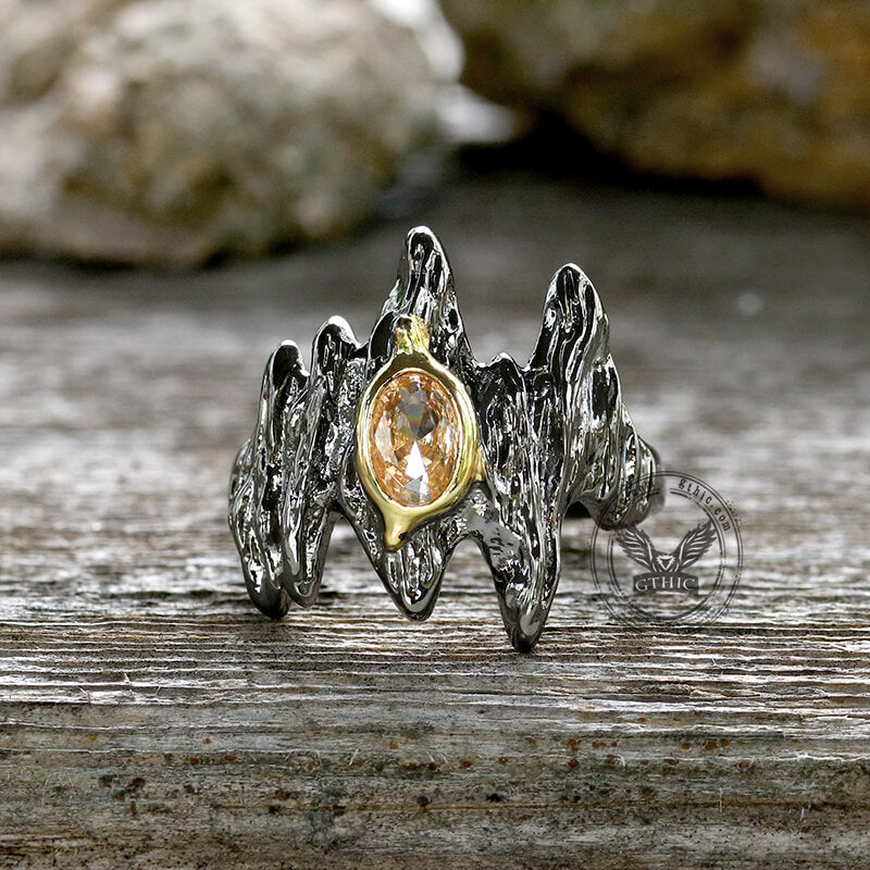 Irregular Black Bark Gothic Ring in Brass