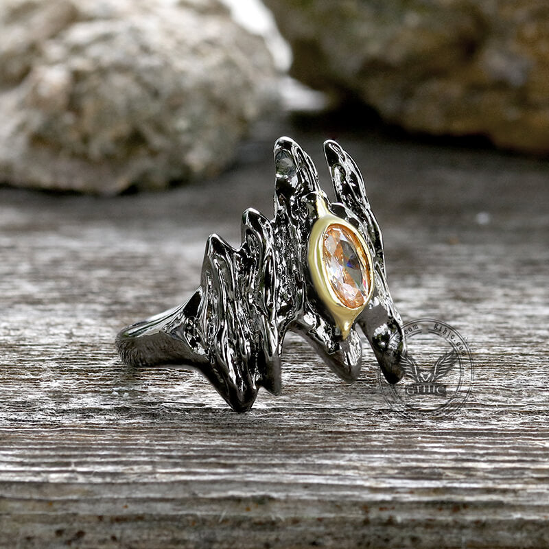 Irregular Black Bark Gothic Ring in Brass
