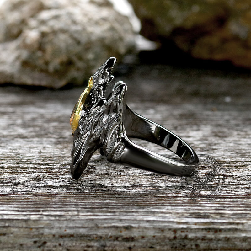 Irregular Black Bark Gothic Ring in Brass