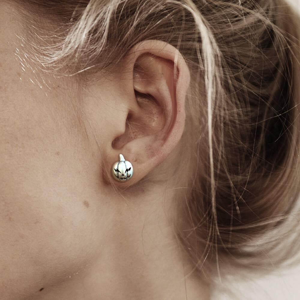 Jack-O'-Lantern Stud Earrings in Sterling Silver