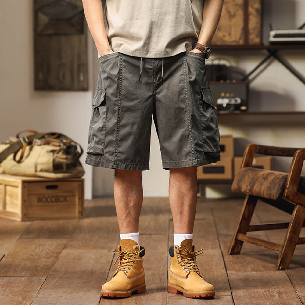 Japanese-Style Retro Loose-Fit Multi-Pocket Cargo Shorts