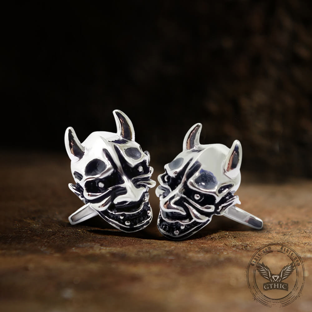 Japanese Demon Oni Skull Cufflinks in Brass