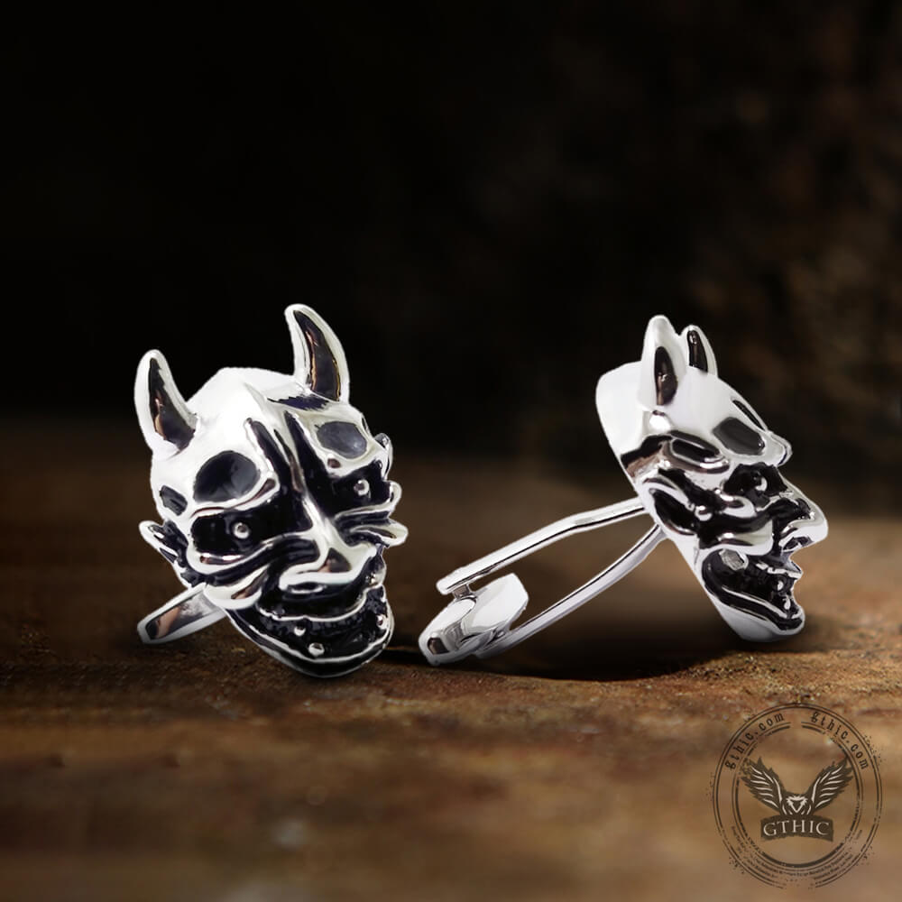 Japanese Demon Oni Skull Cufflinks in Brass
