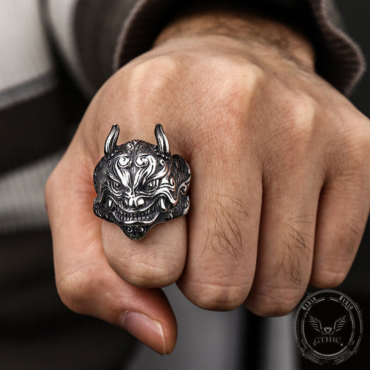 Japanese Demon Oni Ring in Stainless Steel