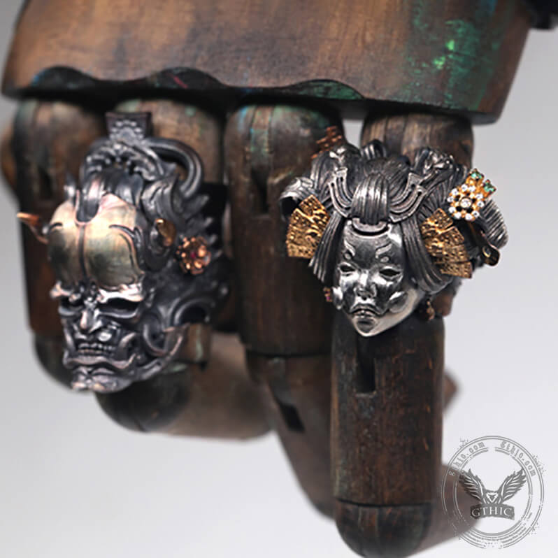 Japanese Geisha Sterling Silver Skull Ring