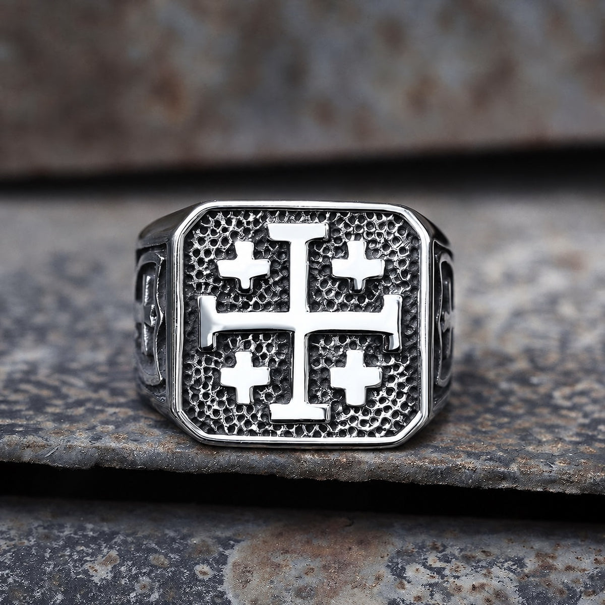 Jerusalem Cross Ring in Stainless Steel