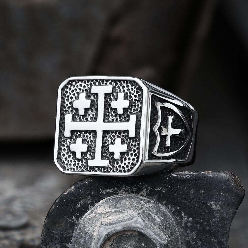 Jerusalem Cross Ring in Stainless Steel