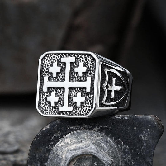 Jerusalem Cross Ring in Stainless Steel