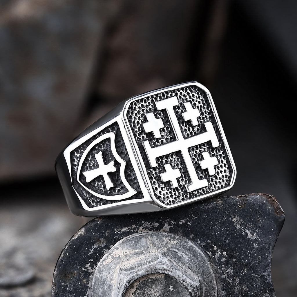 Jerusalem Cross Ring in Stainless Steel
