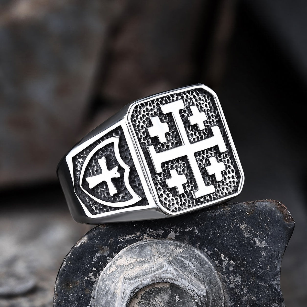 Jerusalem Cross Ring in Stainless Steel