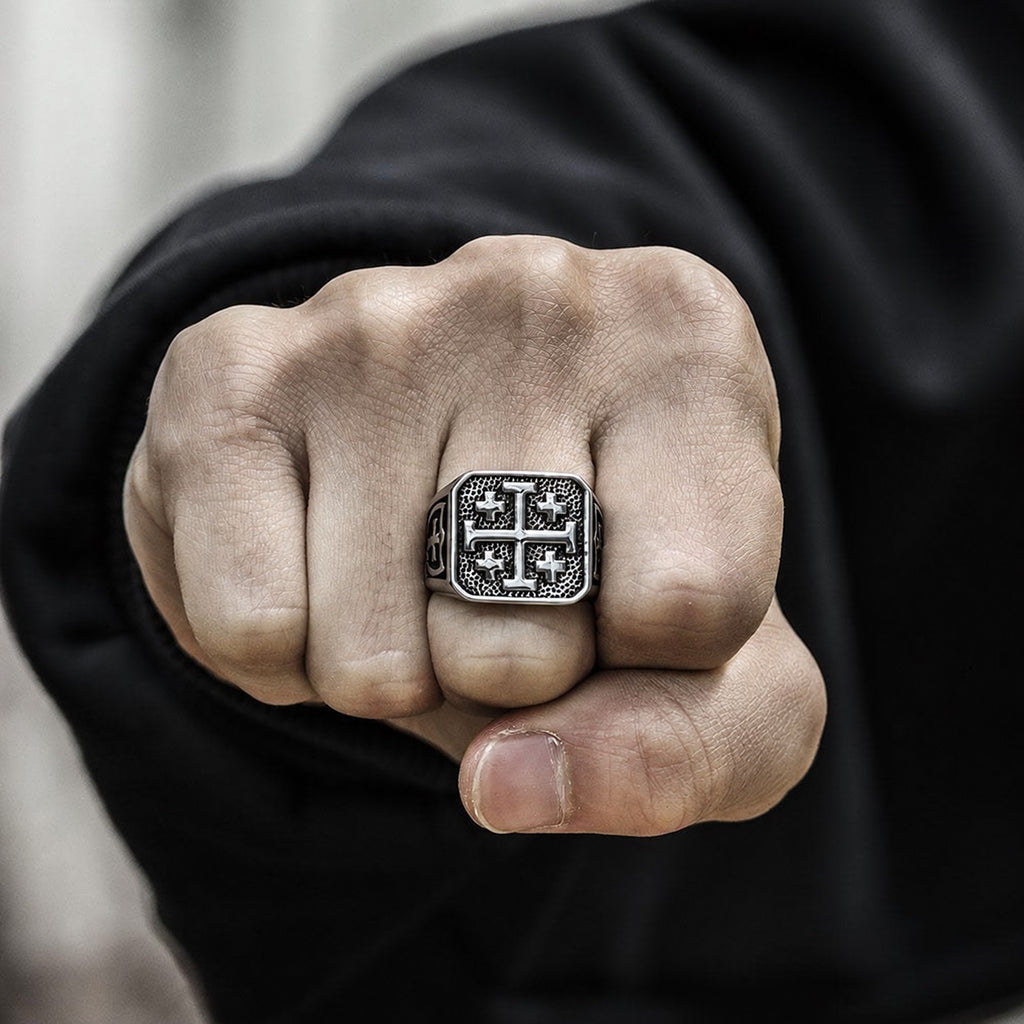 Jerusalem Cross Ring in Stainless Steel