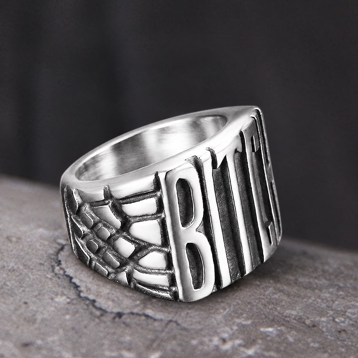 Letters BITCH Ring in Stainless Steel