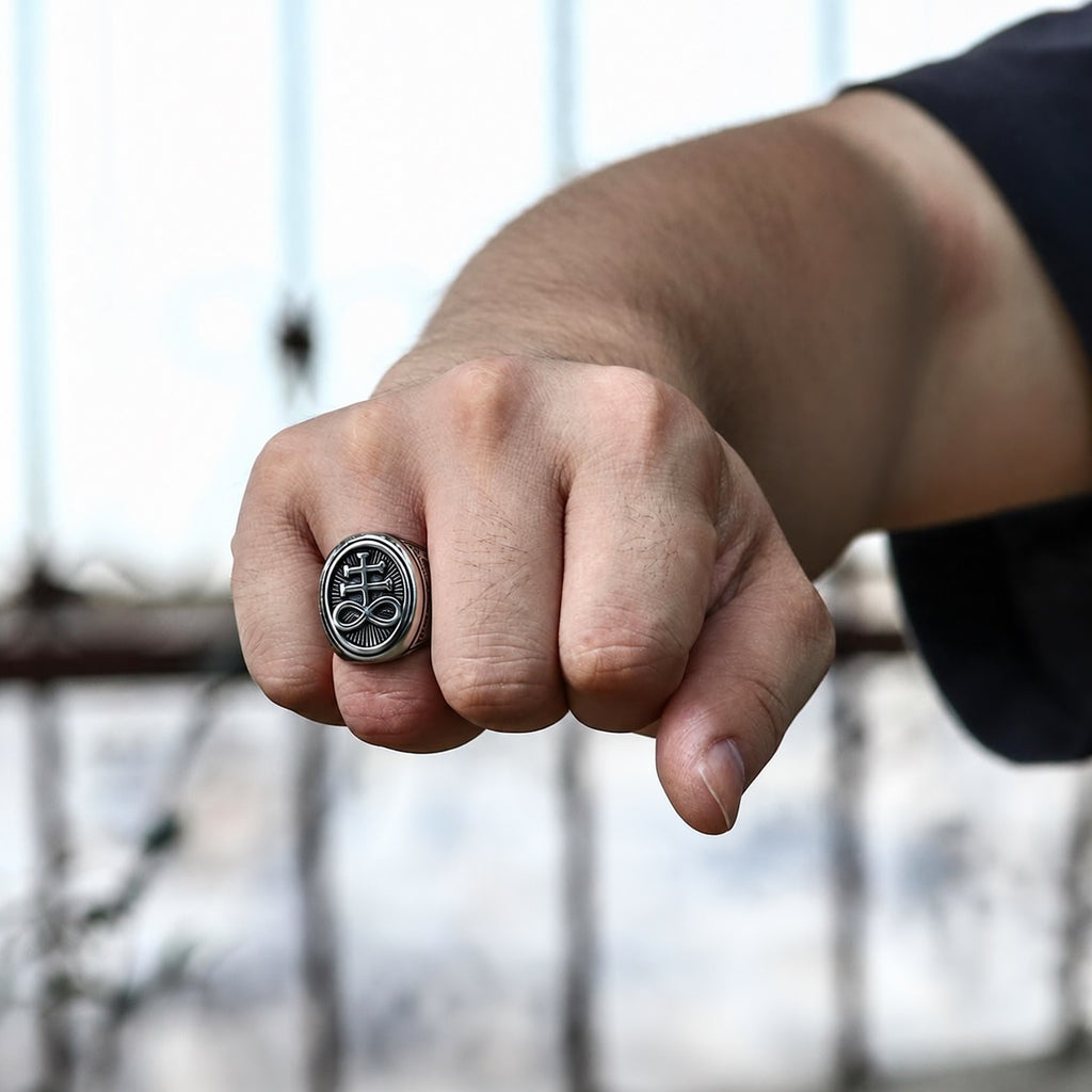 Leviathan Cross Ring in Stainless Steel