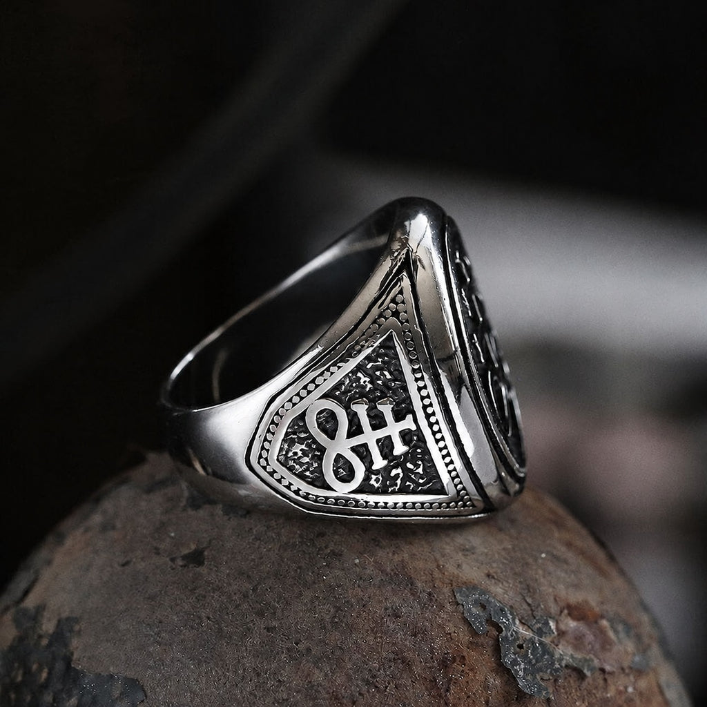 Leviathan Cross Ring in Stainless Steel