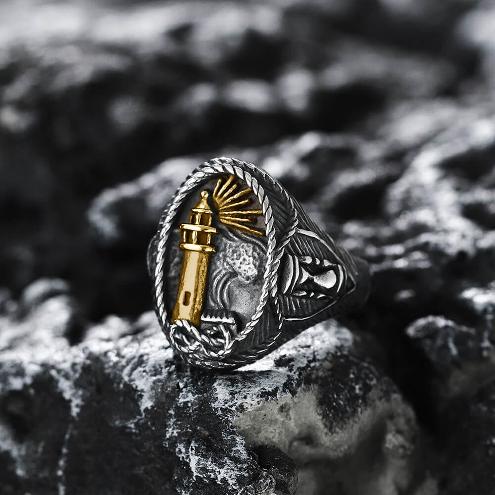 Lighthouse Hourglass Marine Ring in Stainless Steel
