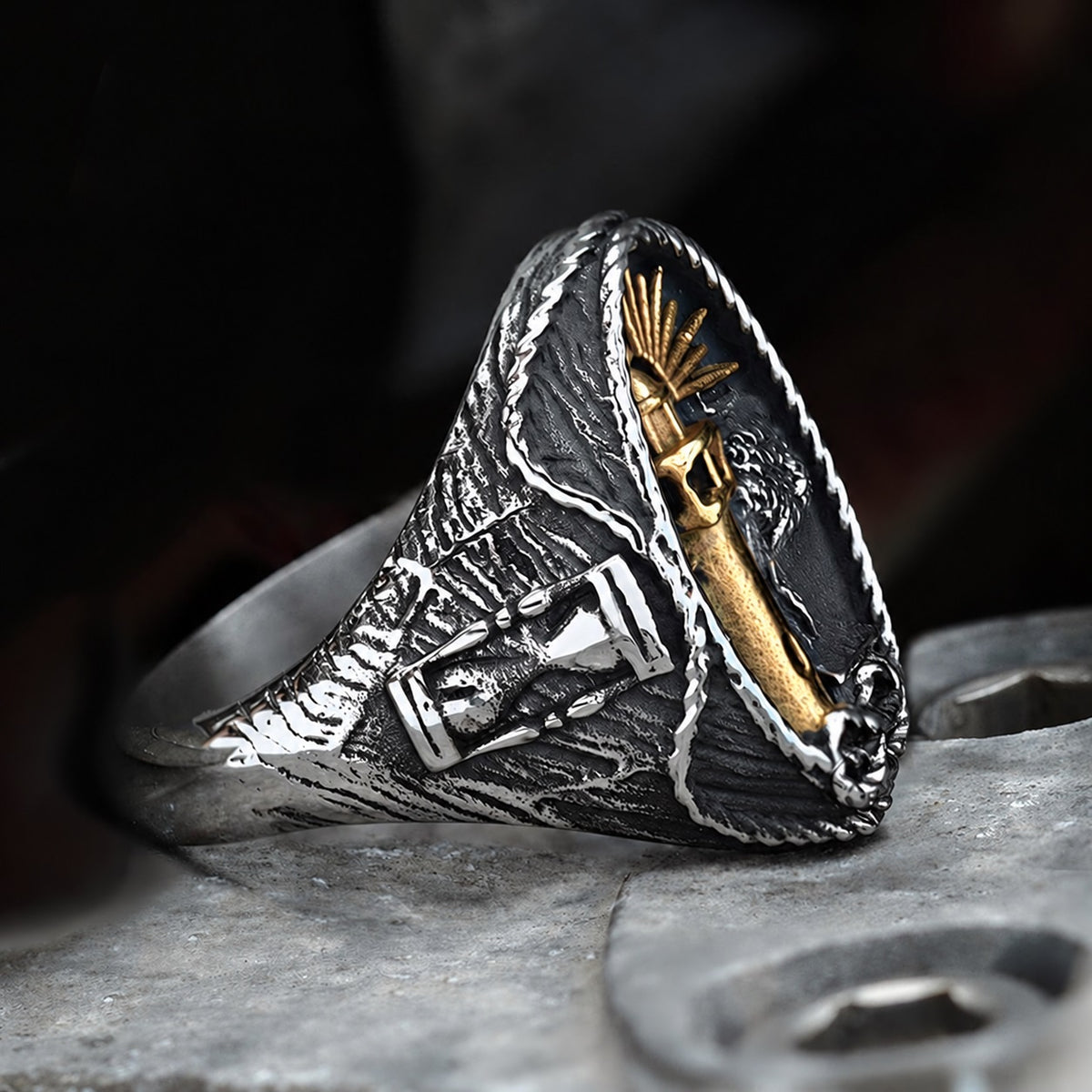 Lighthouse Hourglass Marine Ring in Stainless Steel