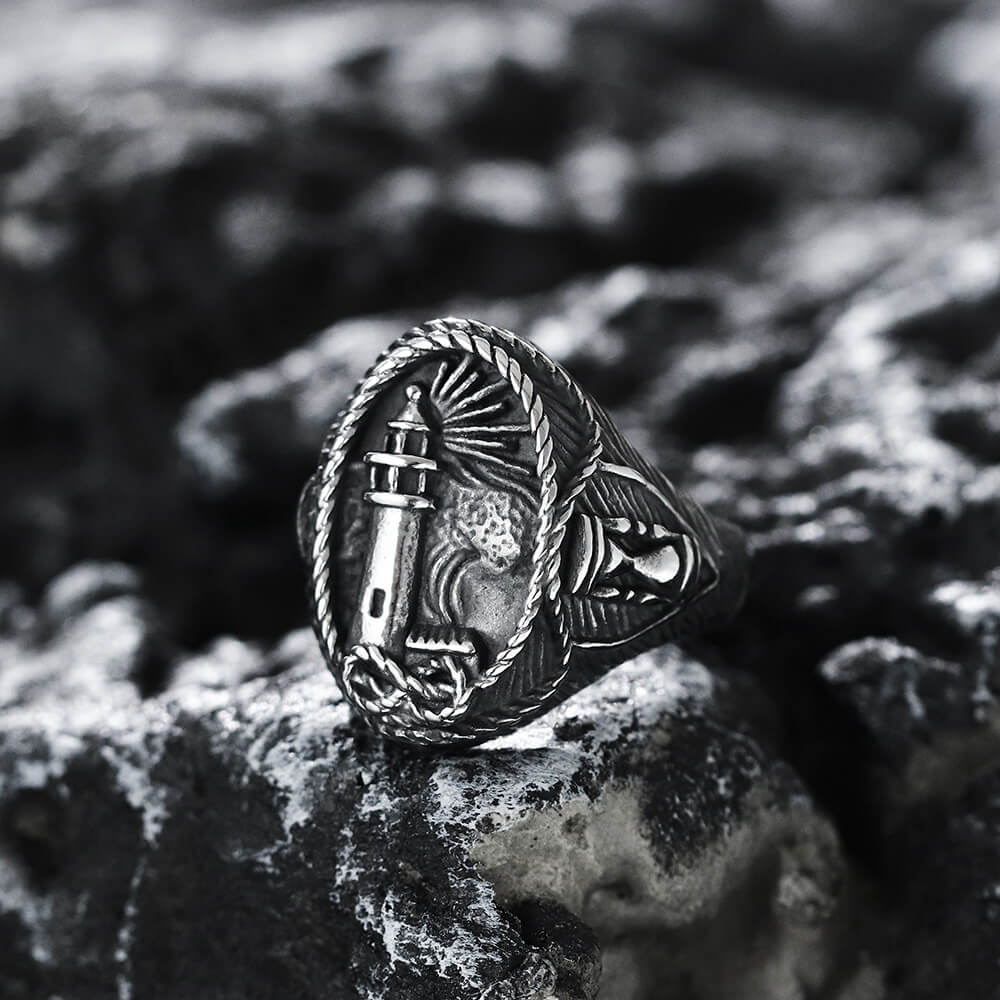 Lighthouse Hourglass Marine Ring in Stainless Steel