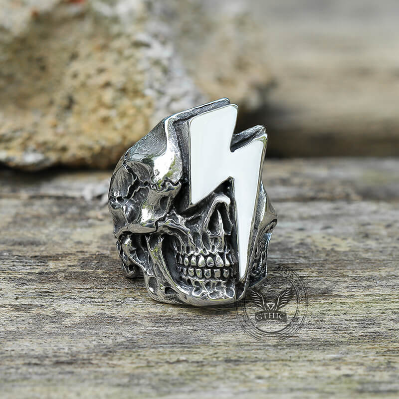 Lightning Skull Stainless Steel Biker Ring