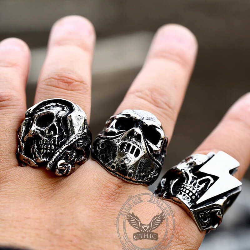 Lightning Skull Stainless Steel Biker Ring