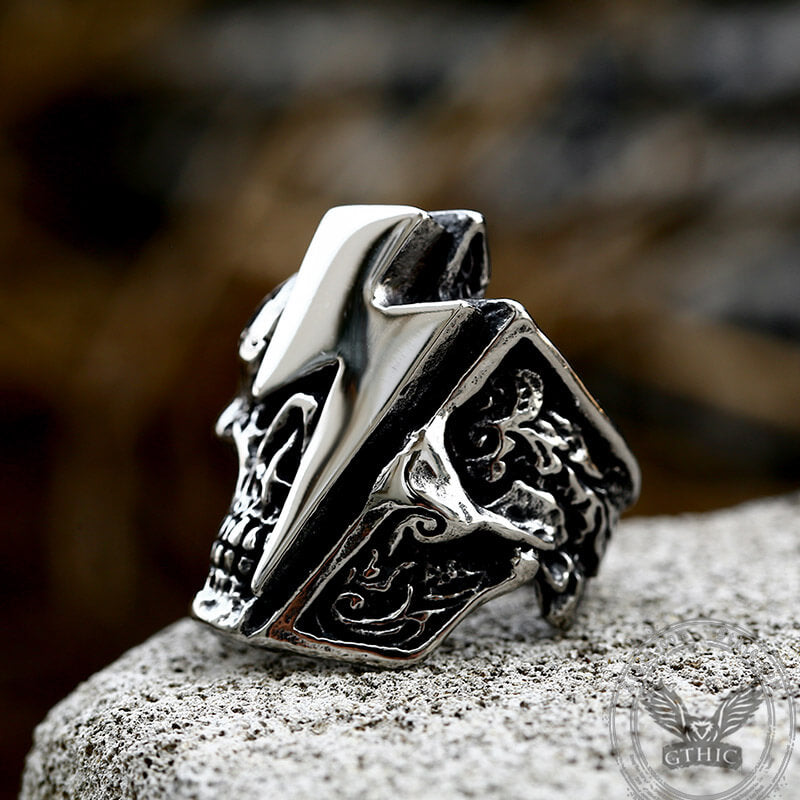 Lightning Skull Stainless Steel Biker Ring