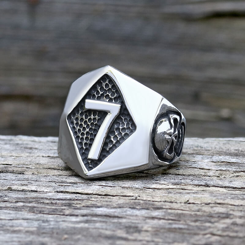 Lucky Number 7 Skull Stainless Steel Ring