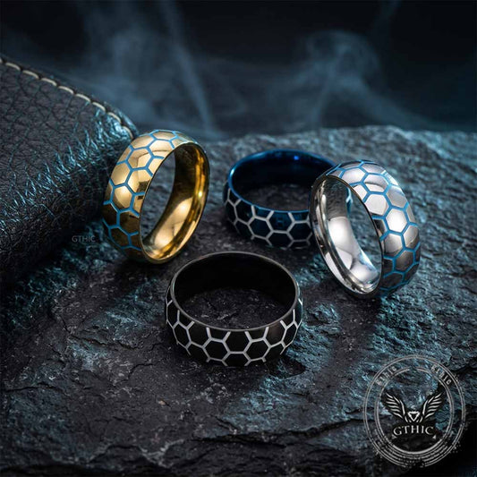 Luminous Hexagon Pattern Soccer Ring in Stainless Steel
