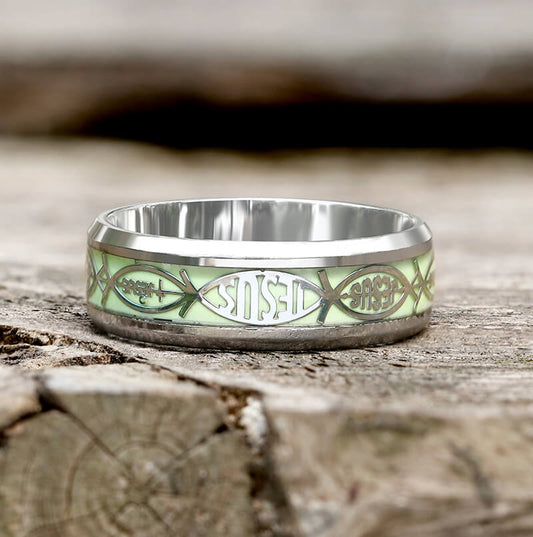 Luminous Jesus Fish Ring in Stainless Steel
