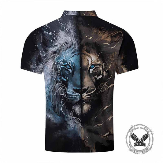 Majestic Lion Head Print Short Sleeve Polo Shirt