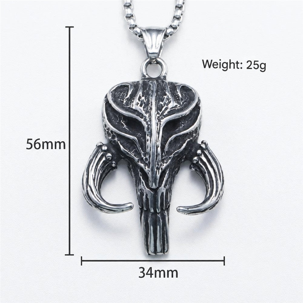 Mandalorian Symbol Skull Pendant in Stainless Steel