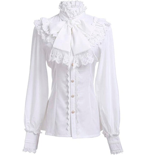 Gothic Bow Lace Stand Collar Shirt
