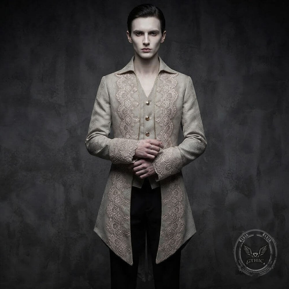 Medieval Gothic Lapel Jacquard Long Tailcoat
