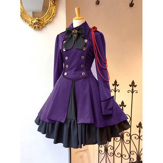 Medieval Retro Gothic Bow Long Sleeve Ruffle Dress