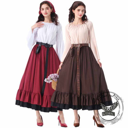 Medieval Ruffled Maxi Skirt Set Halloween Costume